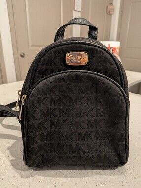 Michael Kors Black Signature MK Mini Backpack Gold Hardware EUC